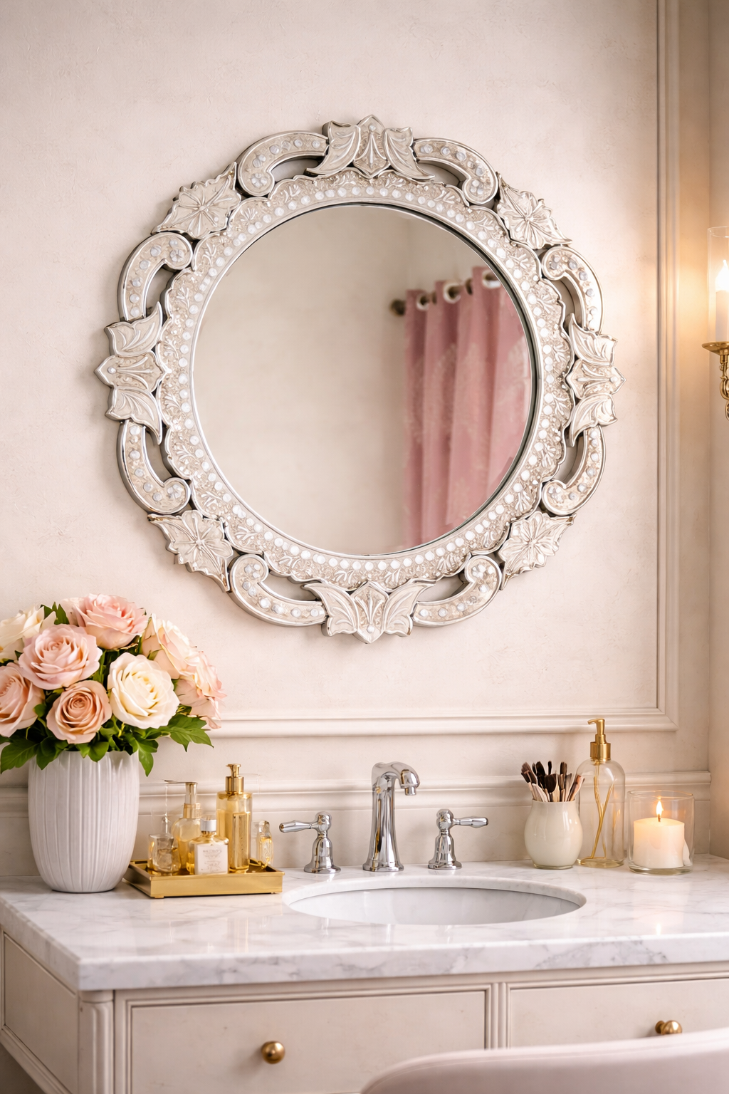 Handmade Silver Glass Venetian Round Mirror Handmade Silver Glass Venetian Round Mirror